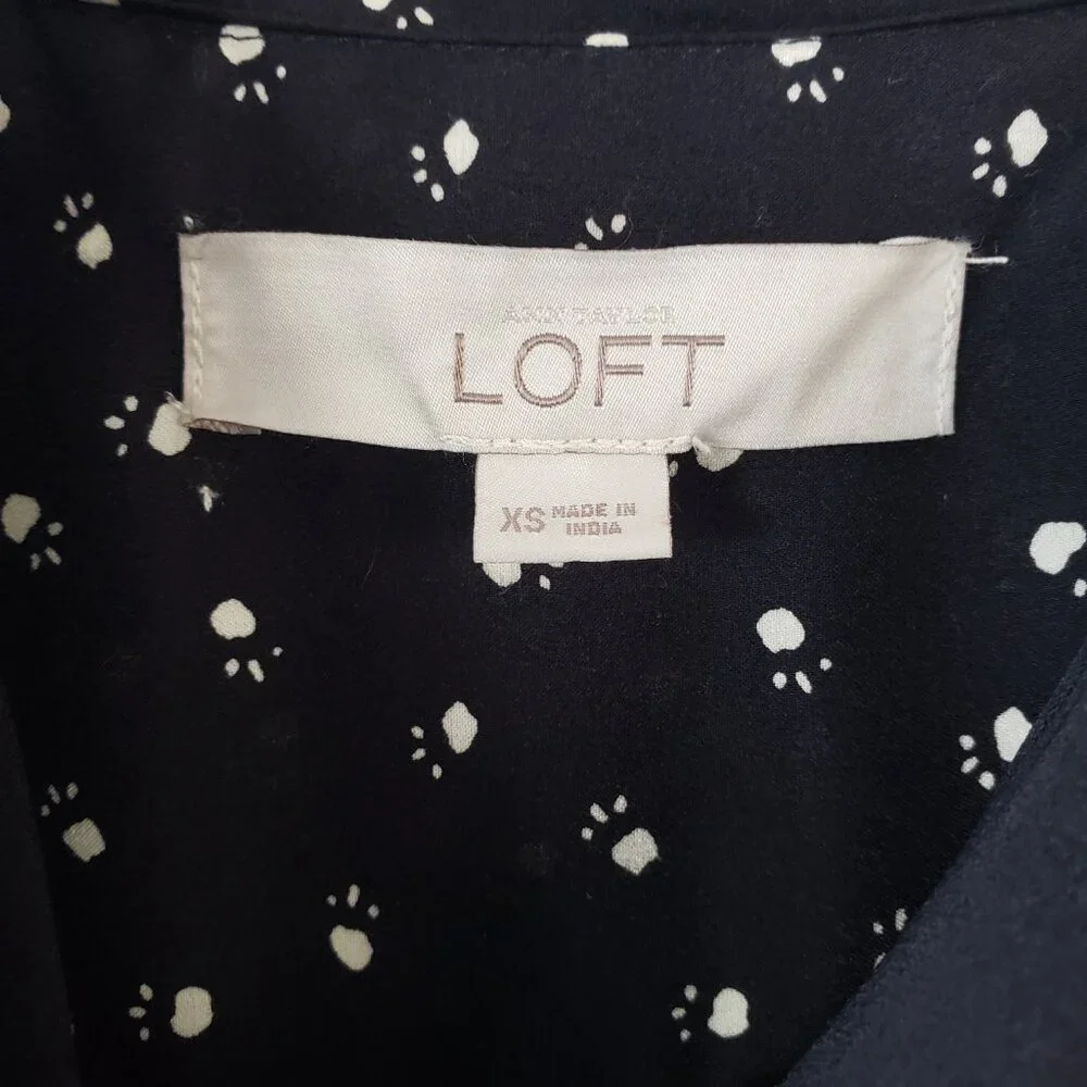 Loft Black & White Pawprint Tie Neck Dress - Picture 4 of 6